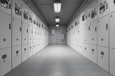 Industrial Power Distribution Panel In Electrical Substation