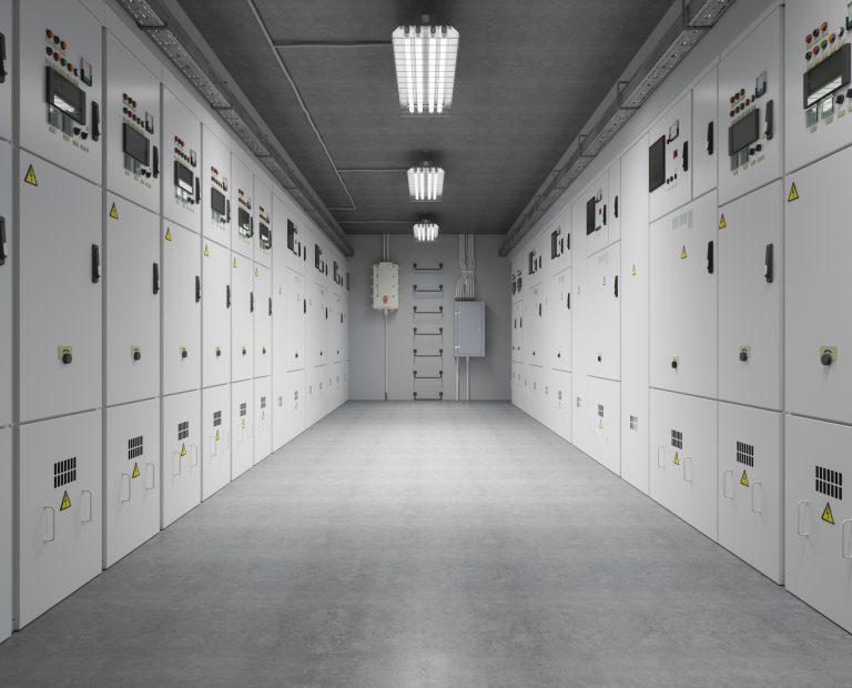 Industrial Power Distribution Panel In Electrical Substation