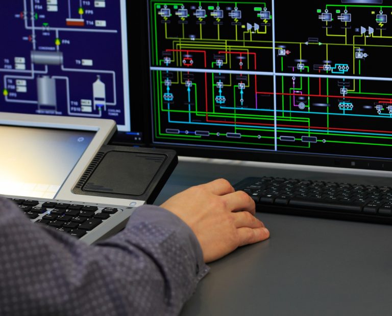 Work place in the system control room. Selective focus.