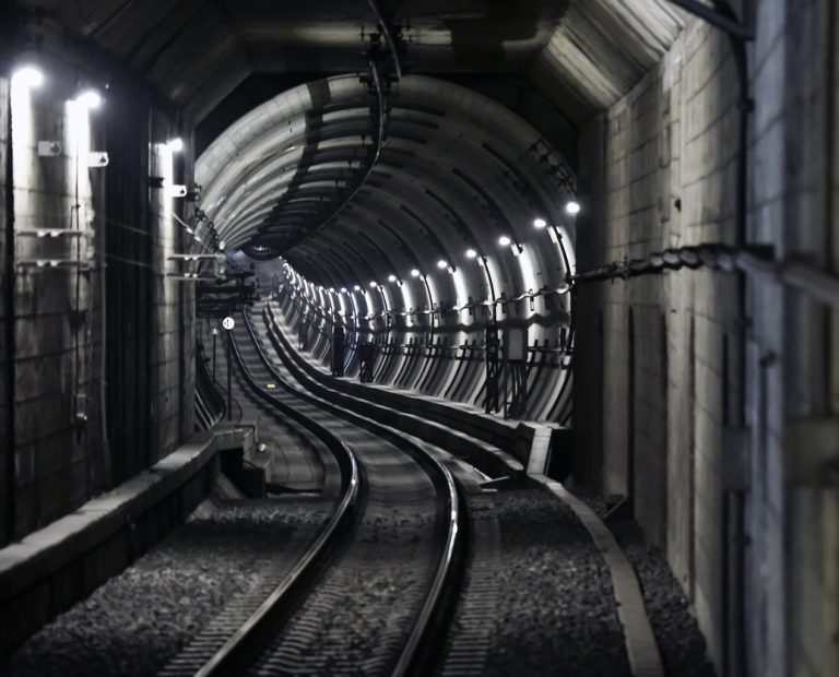 Winding subway tunnel in Tokyo