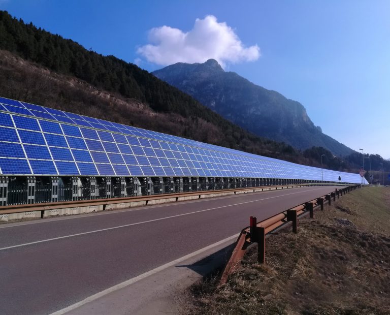 Solar panels along road or highway